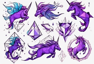 Purple fish riding a unicorn tattoo idea