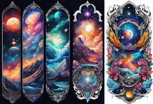 Cosmic and sky inspired tattoo arm sleeve tattoo idea