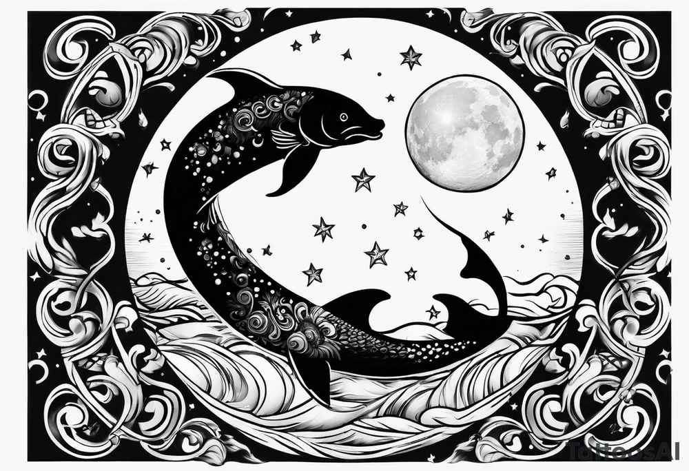 Pisces astrological symbol in a full moon tattoo idea Pisces astrological symbol in a full moon tattoo idea