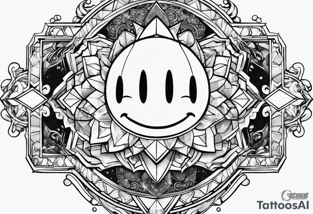 kirby smiling inside a long shining crystal tattoo idea