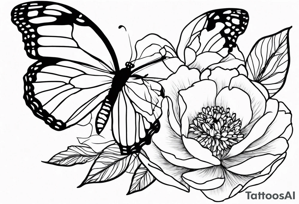 Peony with blue monarch butterflies tattoo idea