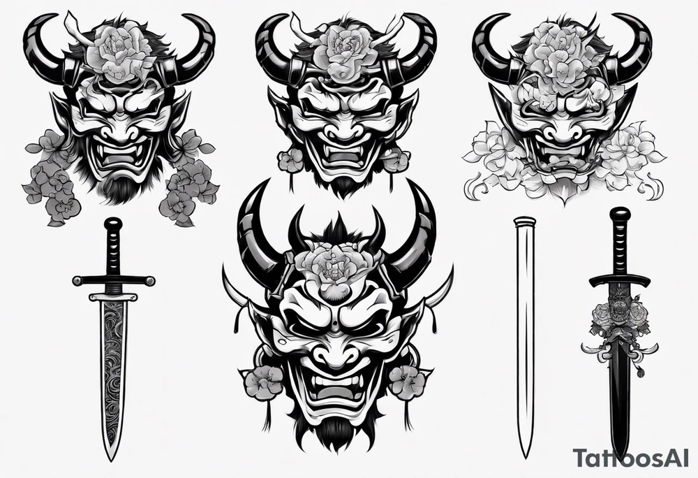 Oni mask with sword tattoo idea