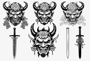Oni mask with sword tattoo idea