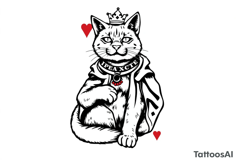 Put a cat on a playing card, king of hearts. Make the cat the king of hearts tattoo idea