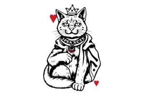 Put a cat on a playing card, king of hearts. Make the cat the king of hearts tattoo idea