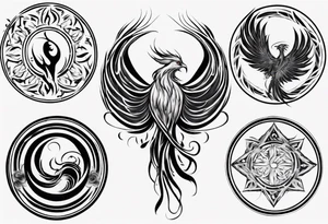 Phoenix rising blending in circles tattoo idea