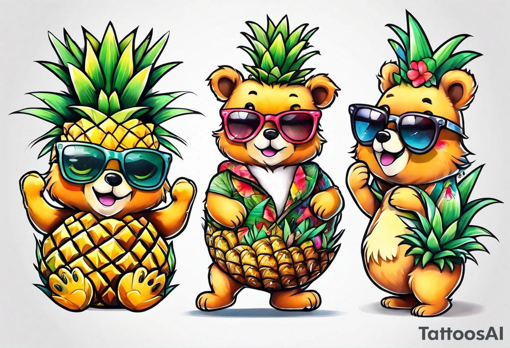 Cute pineapple bear tattoo idea