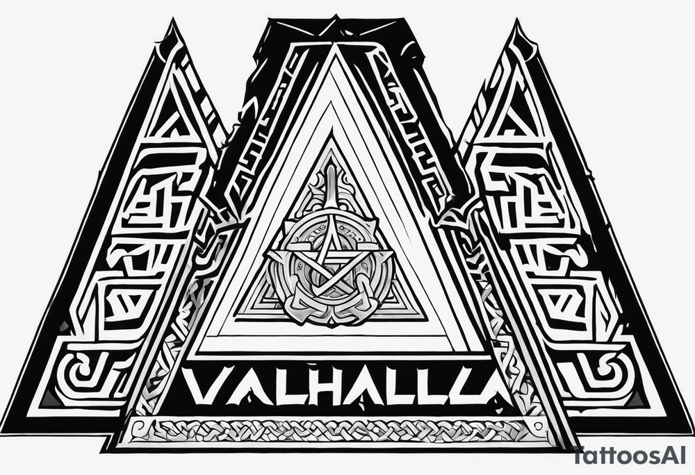 Valhalla  sword shield axe Valknut fog stairs tattoo idea