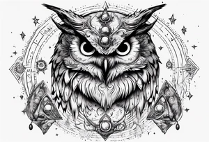 Demon crowned Owl surrounded by cosmic magic  astrology. tattoo idea