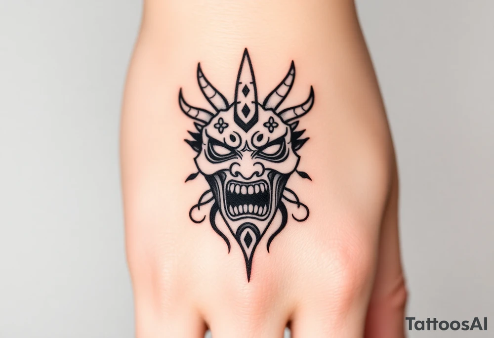 A Japanese mask that screams in pain tattoo idea