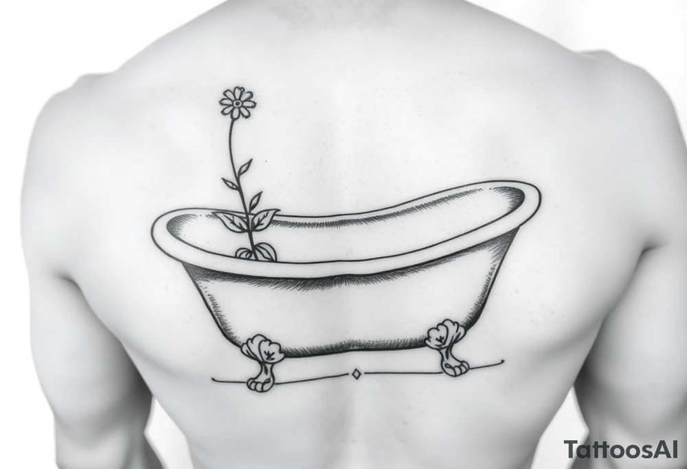 clawfoot bathtub with a tile floor and a flower growing through the cracks tattoo idea