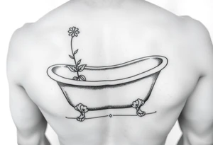 clawfoot bathtub with a tile floor and a flower growing through the cracks tattoo idea