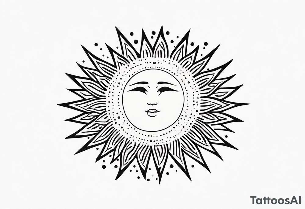 simplistic sun made of black dots tattoo idea