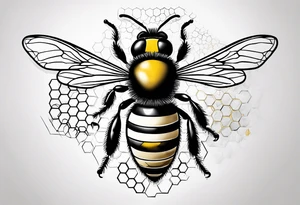 I would like a realistic, 3D tattoo of a bee exiting frontally from a hexagonal cell, the cell should give the impression of being inside the body tattoo idea