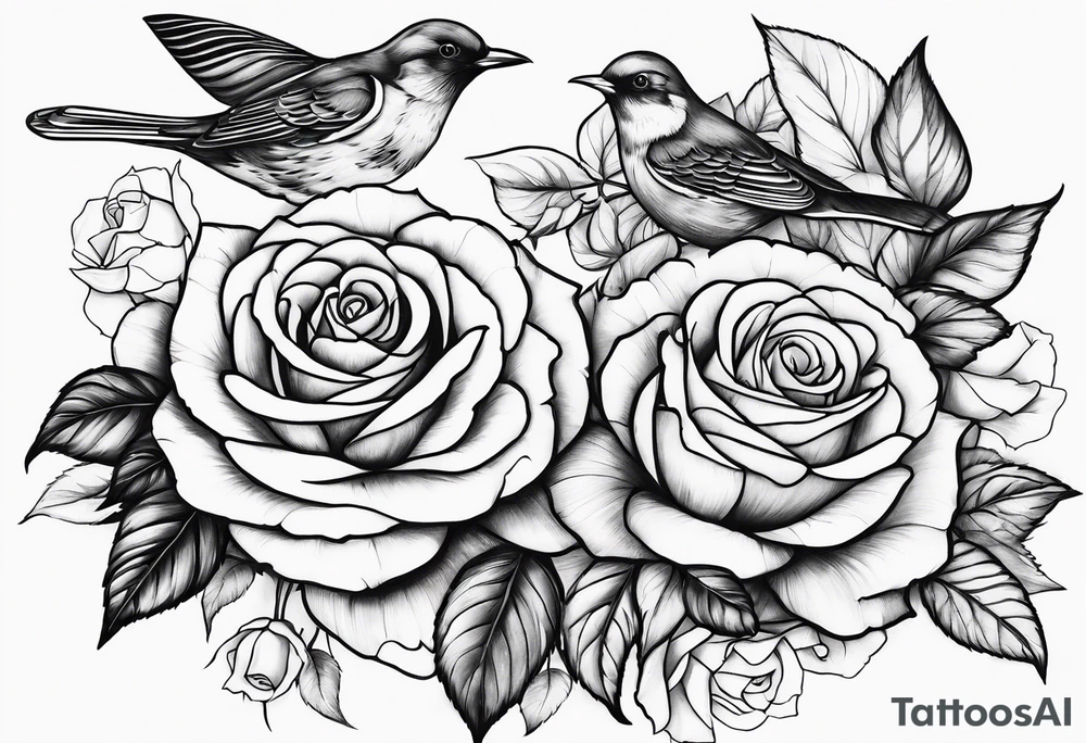 roses with birds and the name kayla tattoo idea