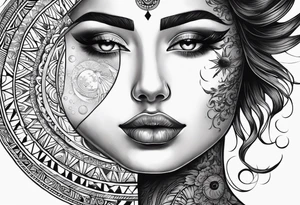 sun and the moon, the overlap
the sun has a woman's half 
face, and the moon, a man's face half tattoo idea