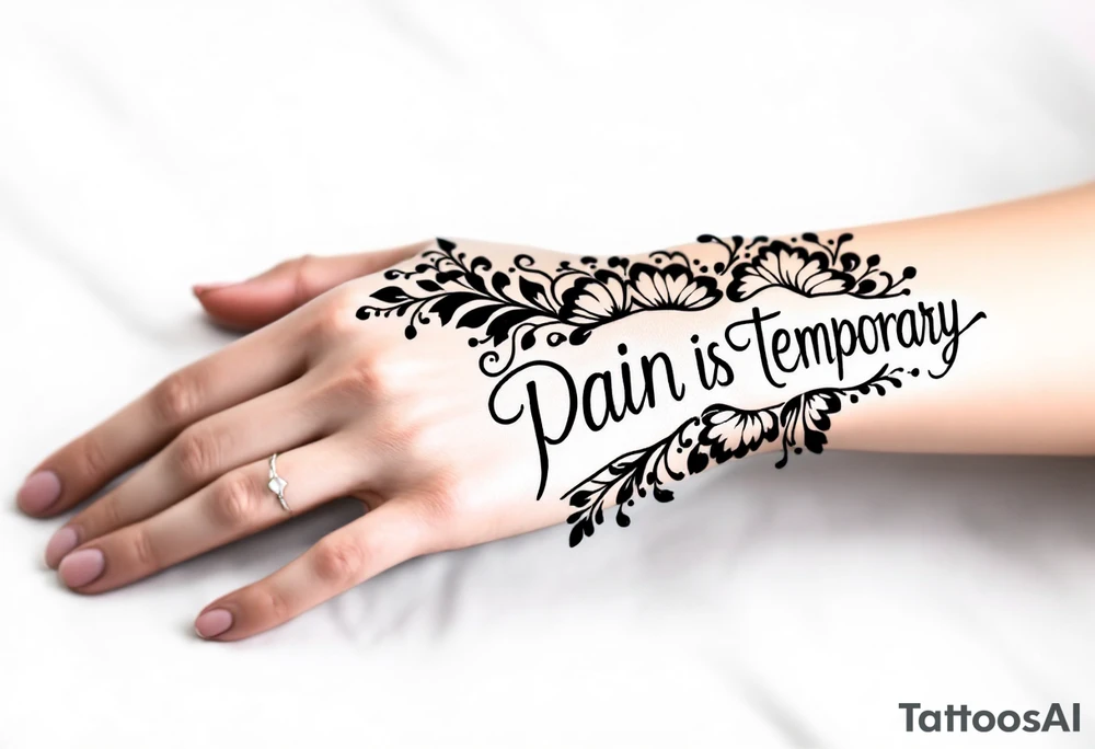 Indian style Henna tattoo for the inner wrist including words pain is temporary. Don’t show the wrist or arm tattoo idea