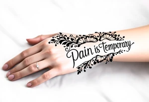 Indian style Henna tattoo for the inner wrist including words pain is temporary. Don’t show the wrist or arm tattoo idea