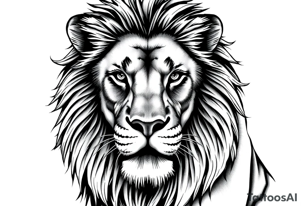 powerful majestic lion, close-up tattoo idea
