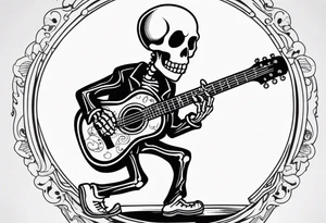 Skeleton playing guitar tattoo idea