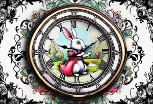 Alice in wonderland White rabbit clock im late tattoo idea