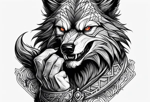 Werewolf with a white and black eye 
hand tattoo tattoo idea