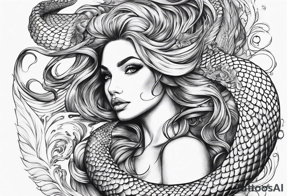 flowing serpent tail mermaid tattoo idea