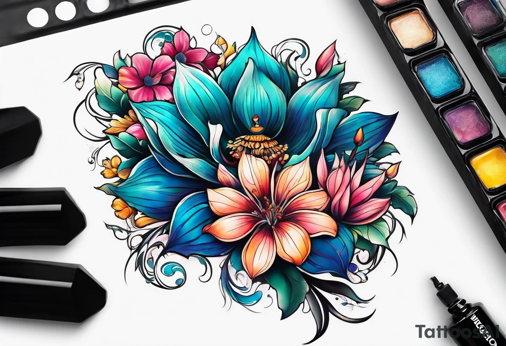sea, flower tattoo idea