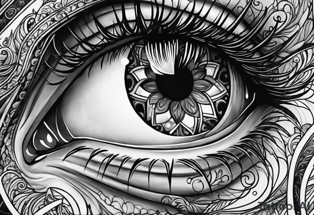 Realistic eye crying tears of tragedy death and betrayal tattoo idea