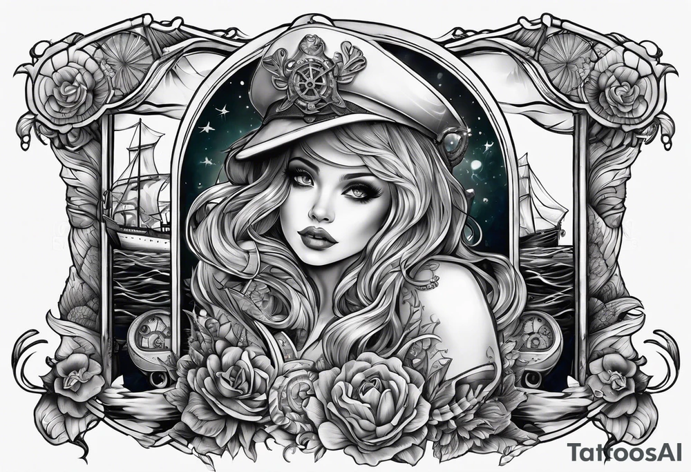 full sleeve skeleton sailor mermaid mechanical nautical tattoo idea
