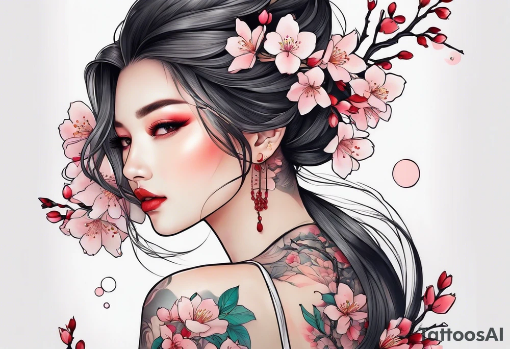 我爱你 一生一世 with cherry blossoms around it tattoo idea