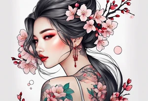 我爱你 一生一世 with cherry blossoms around it tattoo idea