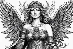 Female angel with sword lightning and lightning eyes tattoo idea