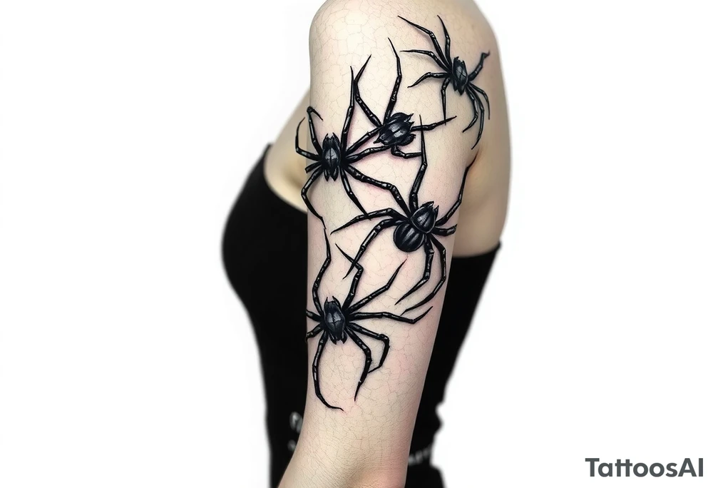 4 Spiders crawling down arm tattoo idea