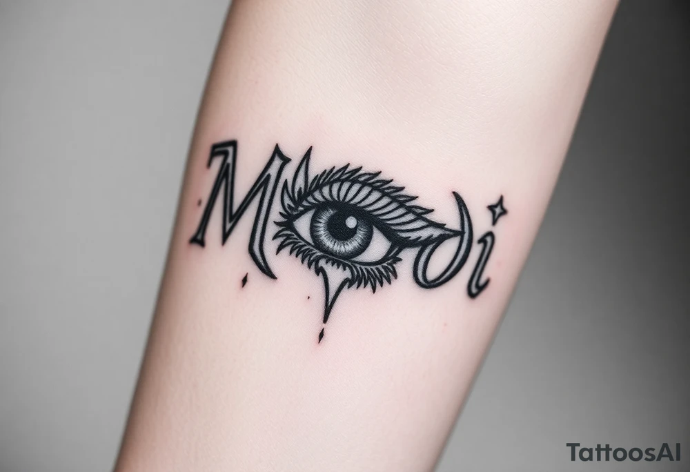 Name Mandi with nubis and eye of raw tattoo idea