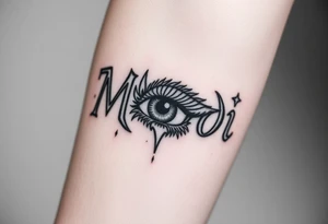 Name Mandi with nubis and eye of raw tattoo idea