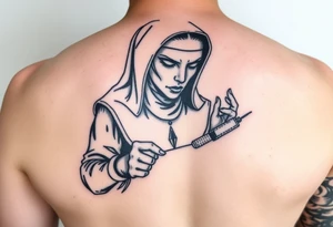 A bad nun junkie with a syringe tattoo idea