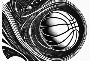 Basketball as a shooting star in a black hole that’s a basketball hoop tattoo idea