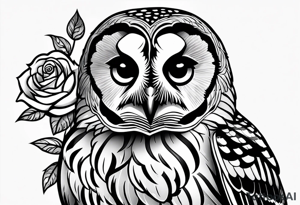 Barred owl with a rose tattoo idea
