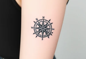 antique compass rose overlaid on weathered world map with sailing ships with light house tattoo idea