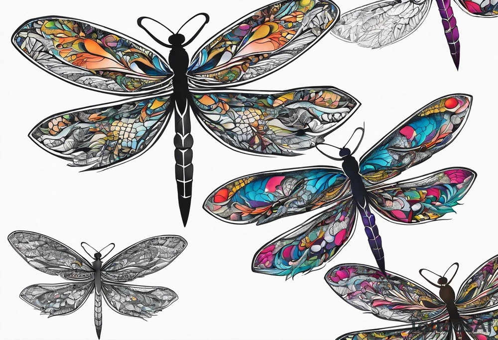 4 dragonflies flying together simple tattoo idea