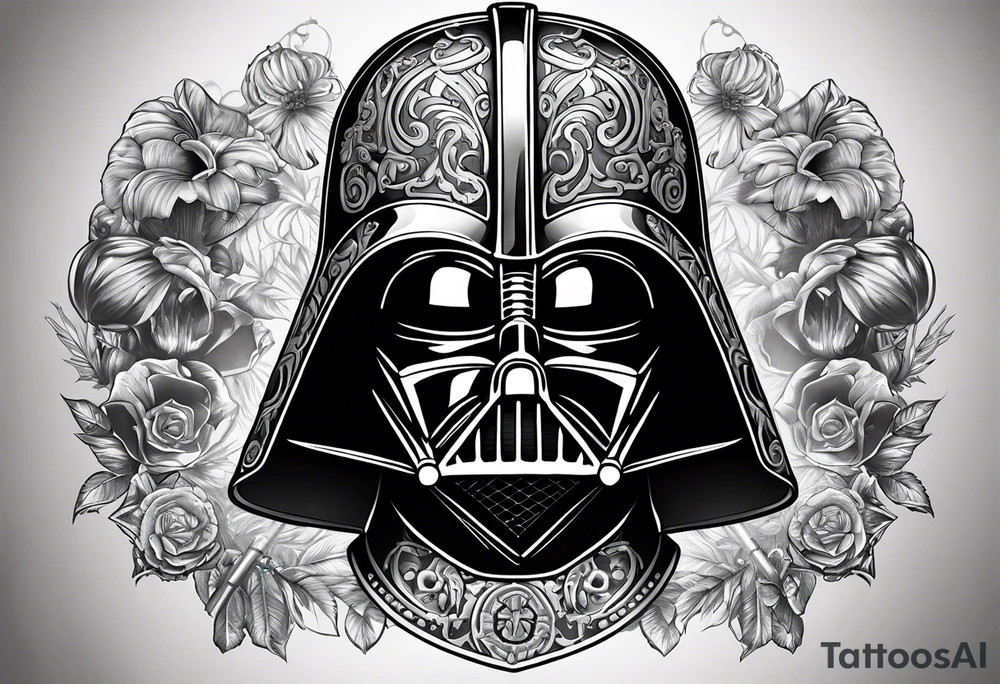 Darth Vader helmet in Roman gladiator style with skulls tattoo idea