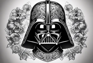 Darth Vader helmet in Roman gladiator style with skulls tattoo idea