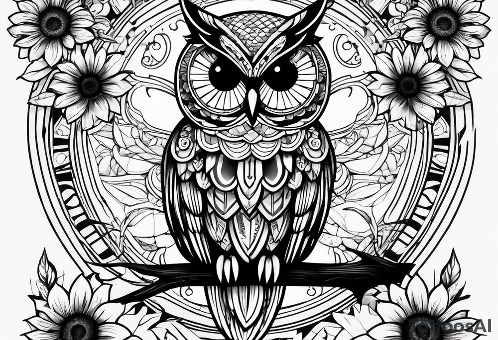 Owl, butterfly and sunflower are sleeve tattoo idea