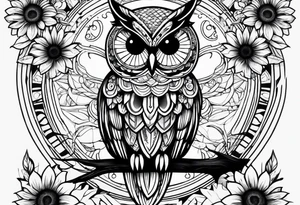 Owl, butterfly and sunflower are sleeve tattoo idea