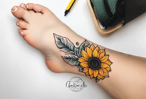 Baby foot print with sunflowers tattoo idea