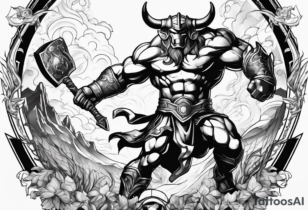 the minotaur fighting ironman tattoo idea