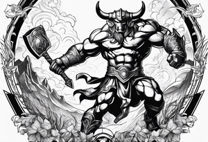 the minotaur fighting ironman tattoo idea