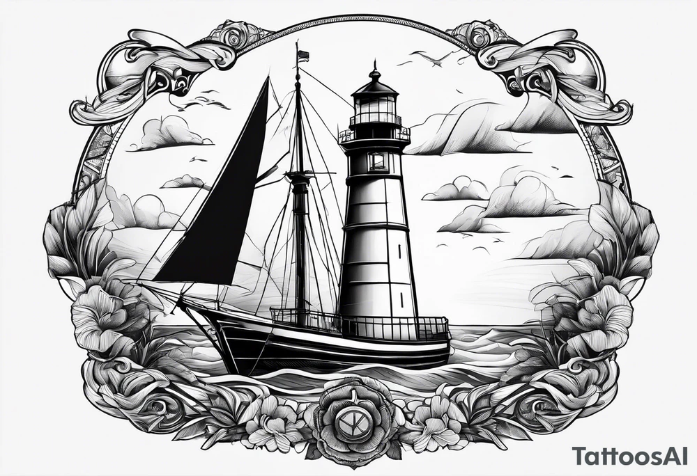 maritime lighthouse with 2 large sails attached. tattoo idea maritime lighthouse with 2 large sails attached. tattoo idea