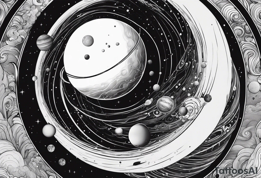 planets falling into a spiraling black hole tattoo idea